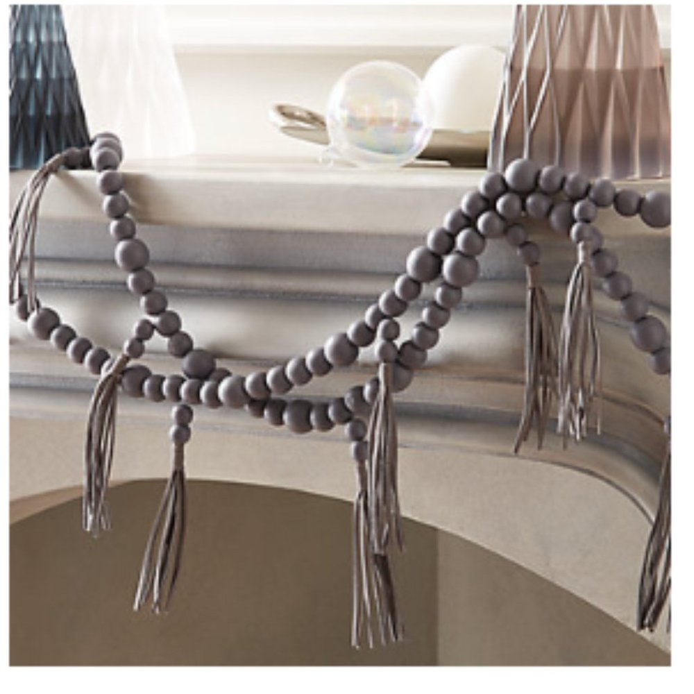 GREY WOOD AND TASSEL GARLAND 108" CB2